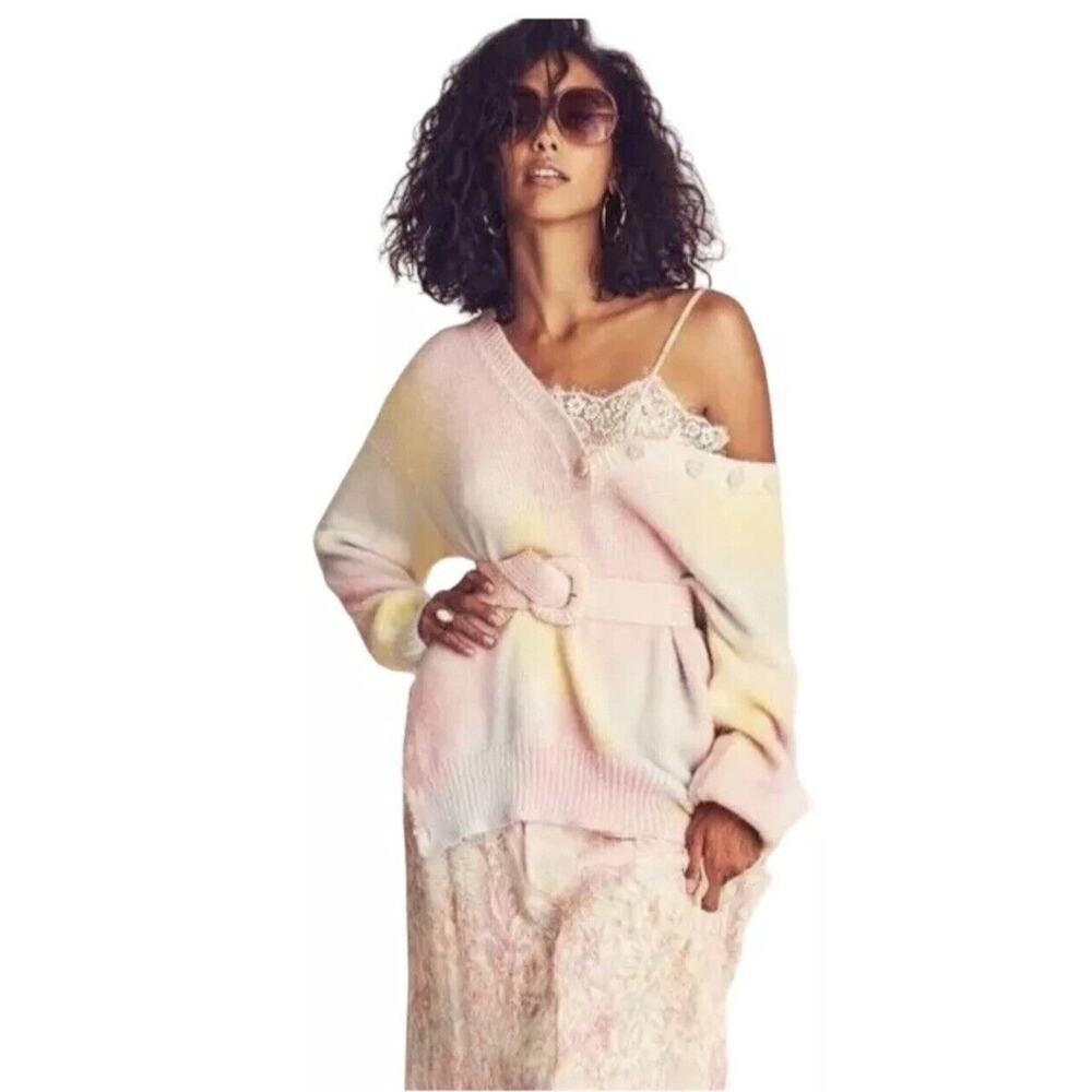LOVESHACKFANCY Womens Naveen V-Neck Pullover Sweater Small Pastel Coquette Cozy